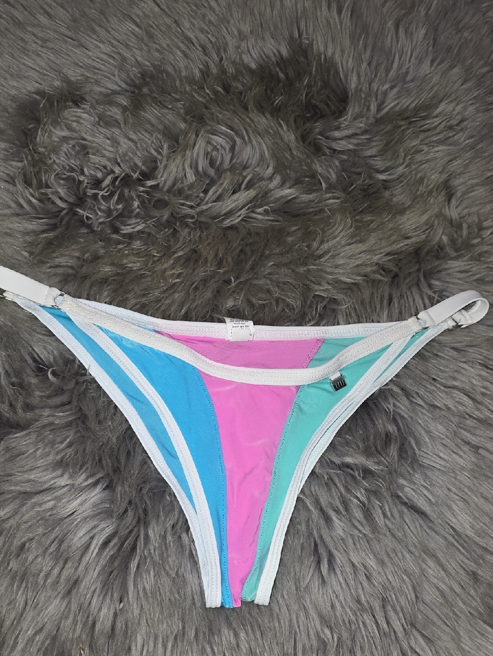 WickedWiasel Colorblock Bikini Bottom - Pink, Teal & Blue M 038